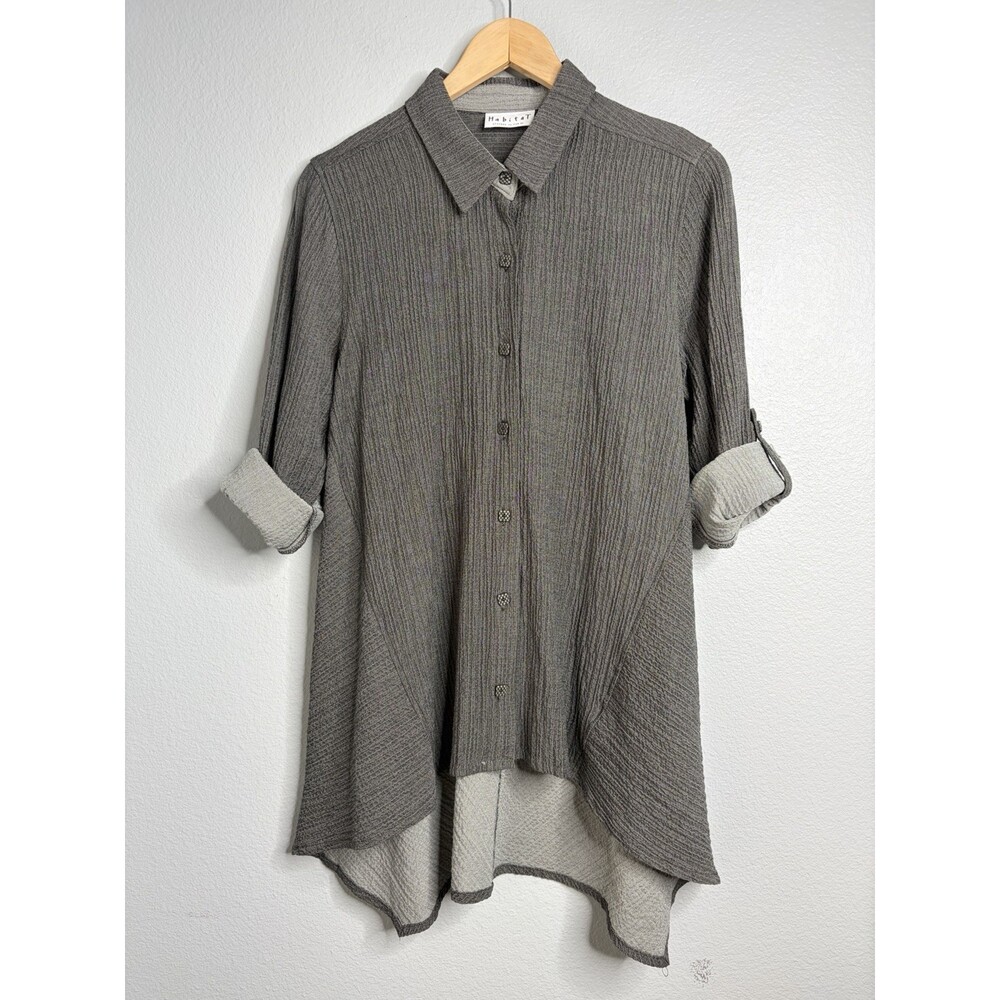 Habitat Clothes To Live In Shirt Gray Crinkle Texture Lagenlook Artsy Women’s M